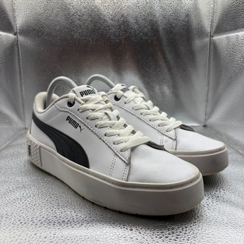 Size 7.5 Puma Smash Platform V2 L White Black Womens Athletic Sneakers 373035-02